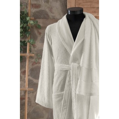 Bamboo Bold Jacquard Towel Bathrobe White XXL