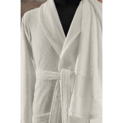 Bamboo Bold Jacquard Towel Bathrobe White XXL