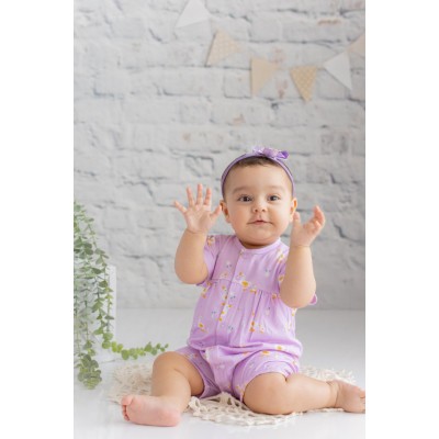 Baby Girl Duck Print Lilac Jumpsuit