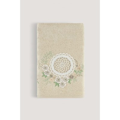 Nil Embroidered Bamboo Towel Beige 50x85