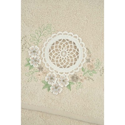 Nil Embroidered Bamboo Towel Beige 50x85