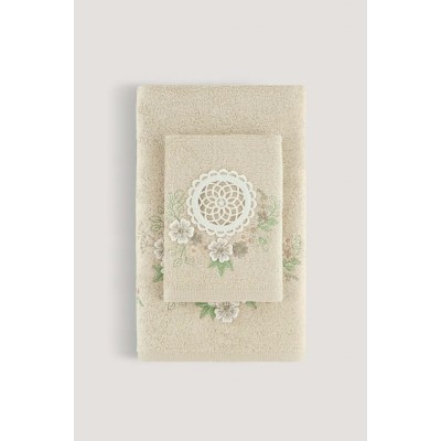 Nil Embroidered Bamboo Towel Beige 50x85