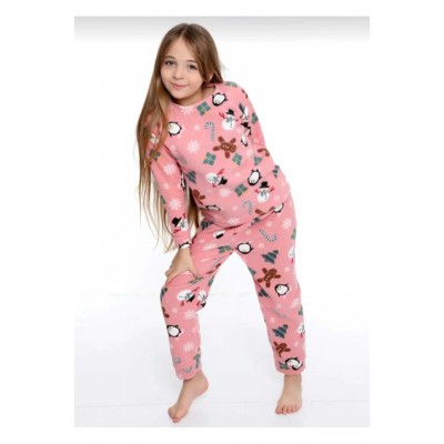 Hebblife Pink Children's Shaved Fleece Thick Home Pajama Set (Ages 5-10)