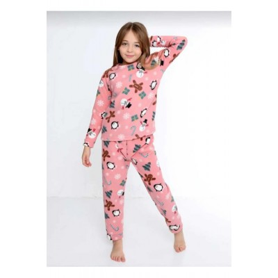 Hebblife Pink Children's Shaved Fleece Thick Home Pajama Set (Ages 5-10)