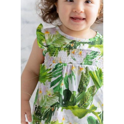 Baby Girl Leaf Print Shirred Elastic Bodysuit