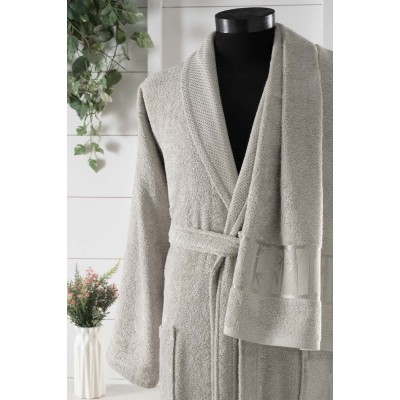 Bamboo Bold Jacquard Towel Bathrobe Beige XXL