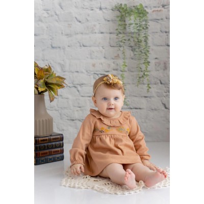 Baby Girl Embroidered Long Sleeve Dress with Bloomers