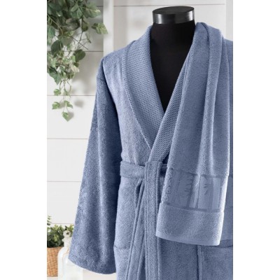 Bamboo Bold Jacquard Towel Bathrobe Dark Blue XXL