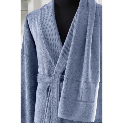 Bamboo Bold Jacquard Towel Bathrobe Dark Blue XXL