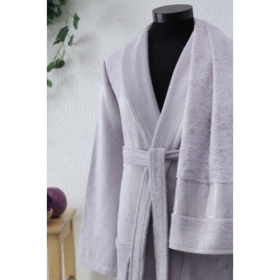 Bamboo Bold Jacquard Towel Bathrobe Lilac