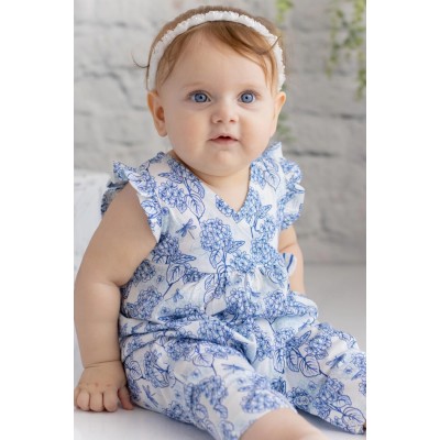 Baby Girl Navy Striped Sleeveless Wrap Collar Jumpsuit