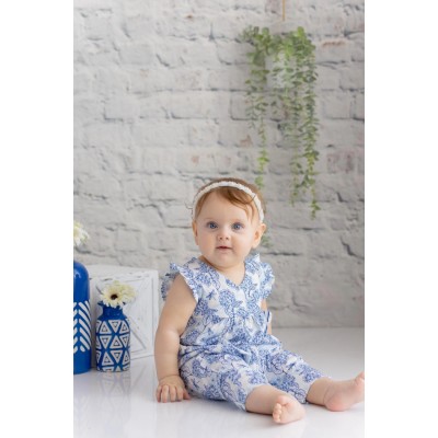 Baby Girl Navy Striped Sleeveless Wrap Collar Jumpsuit