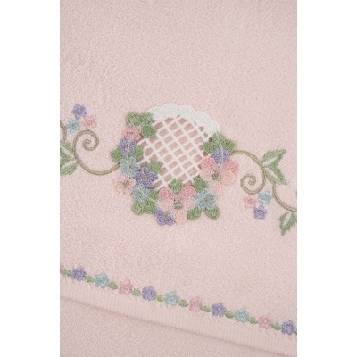 Violet Embroidered Bamboo Towel Ecru 50x85