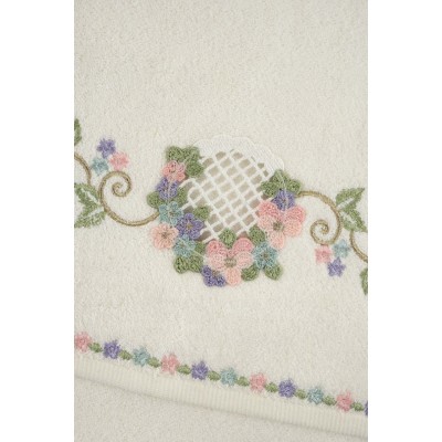 Violet Embroidered Bamboo Towel Ecru 50x85