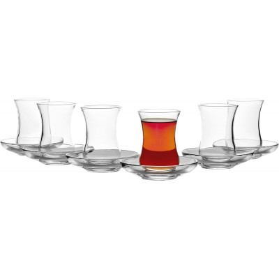 Pasabahce Premium Turkish Tea Cups and Saucers, Set of 12