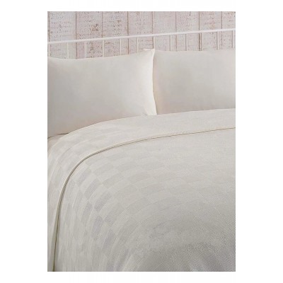 Skyrose Single Size White Hotel Bedspread, Large Check Pattern, Economical Bedspread