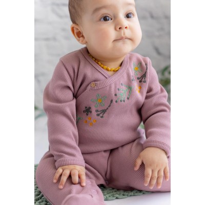 Baby Girl Embroidered Ribbed Footed Jumpsuit