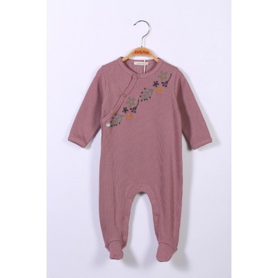 Baby Girl Embroidered Ribbed Footed Jumpsuit