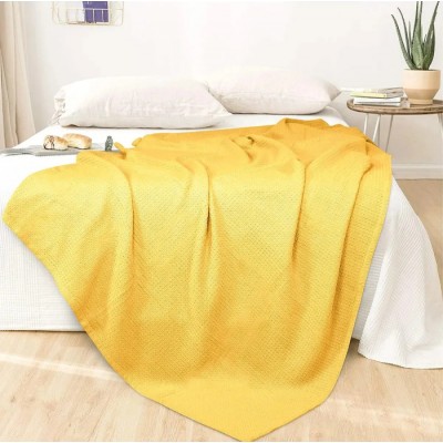 Skyrose Single Size Yellow Waffle Pattern Bedspread Cotton Single 160 x 230 cm